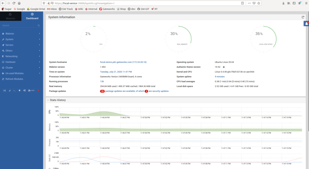 Webmin running on Gateworks SBCs